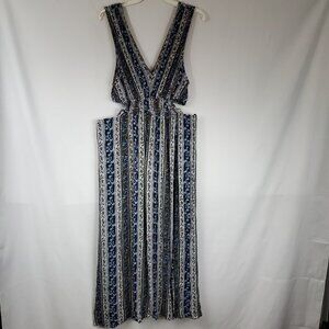 Justify Blue Floral Dress/Jumper Short Slv Elastic Waist Open Side Womens Sz Lrg